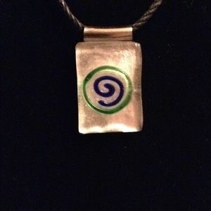 Glass pendant necklace - blue green swirl